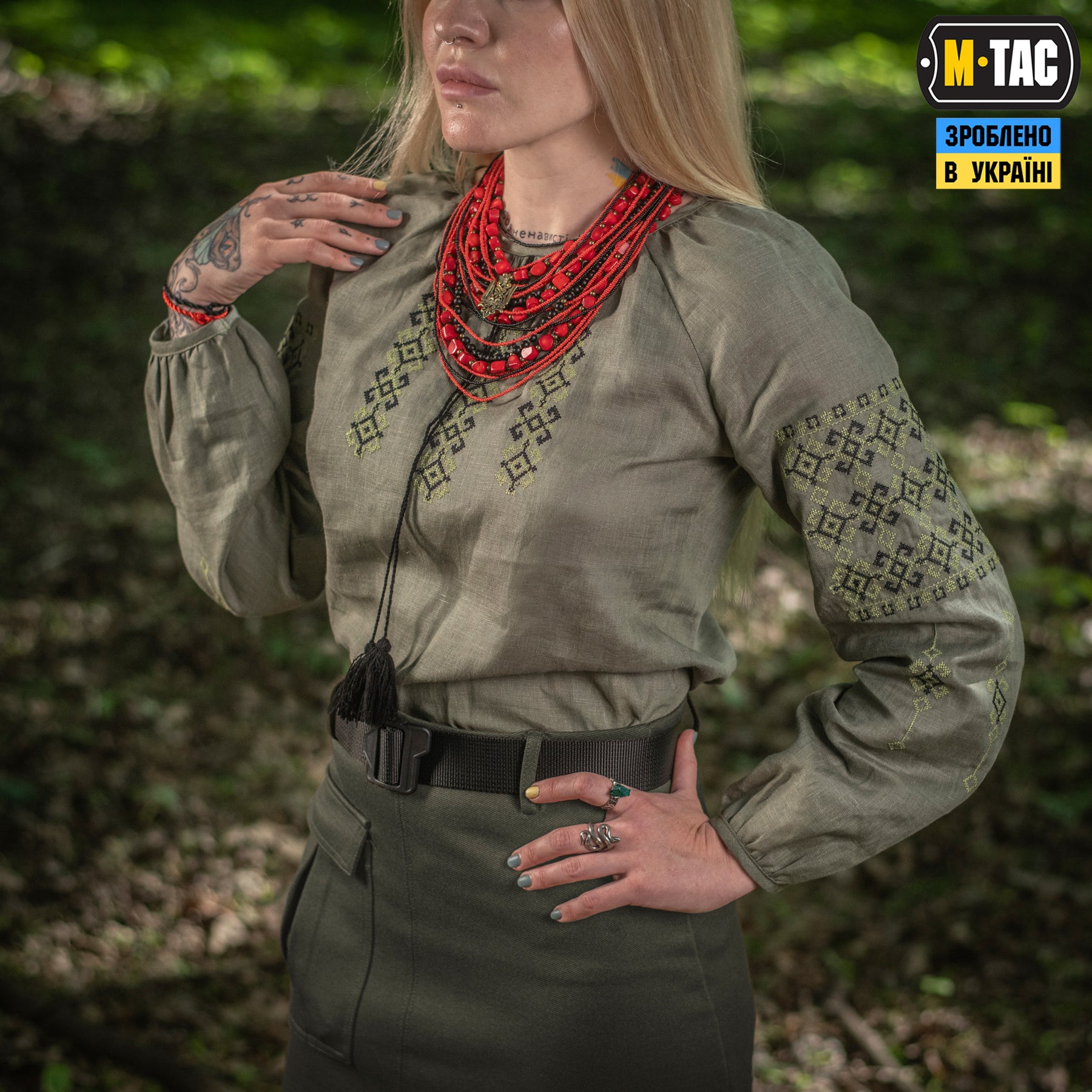 M-Tac вишиванка жіноча 100% льон олива