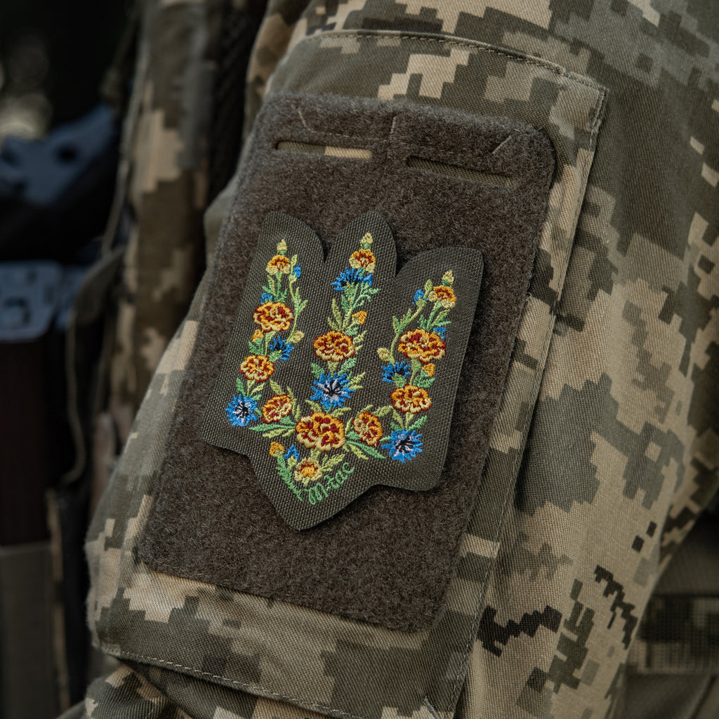 M-Tac нашивка Тризуб Чорнобривці (вишивка) Ranger Green