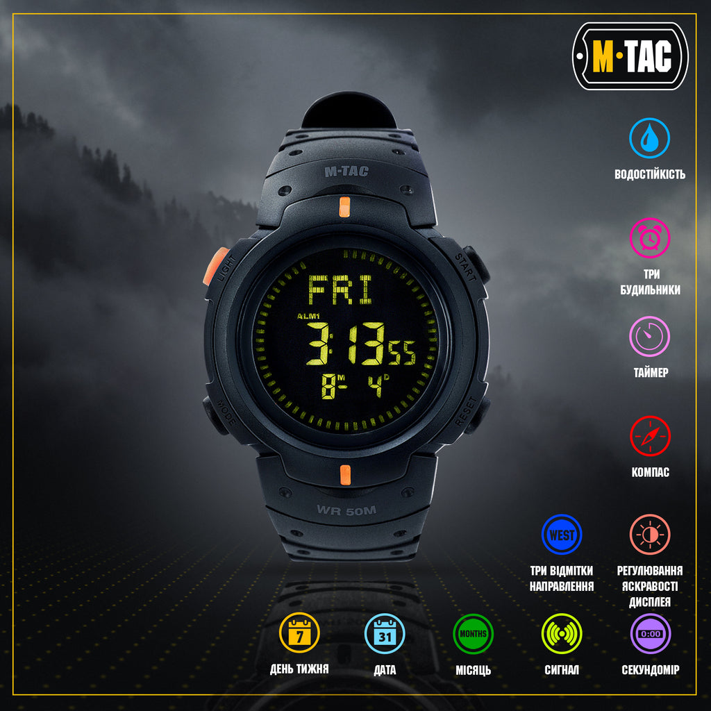 M-Tac годинник тактичний з компасом Black