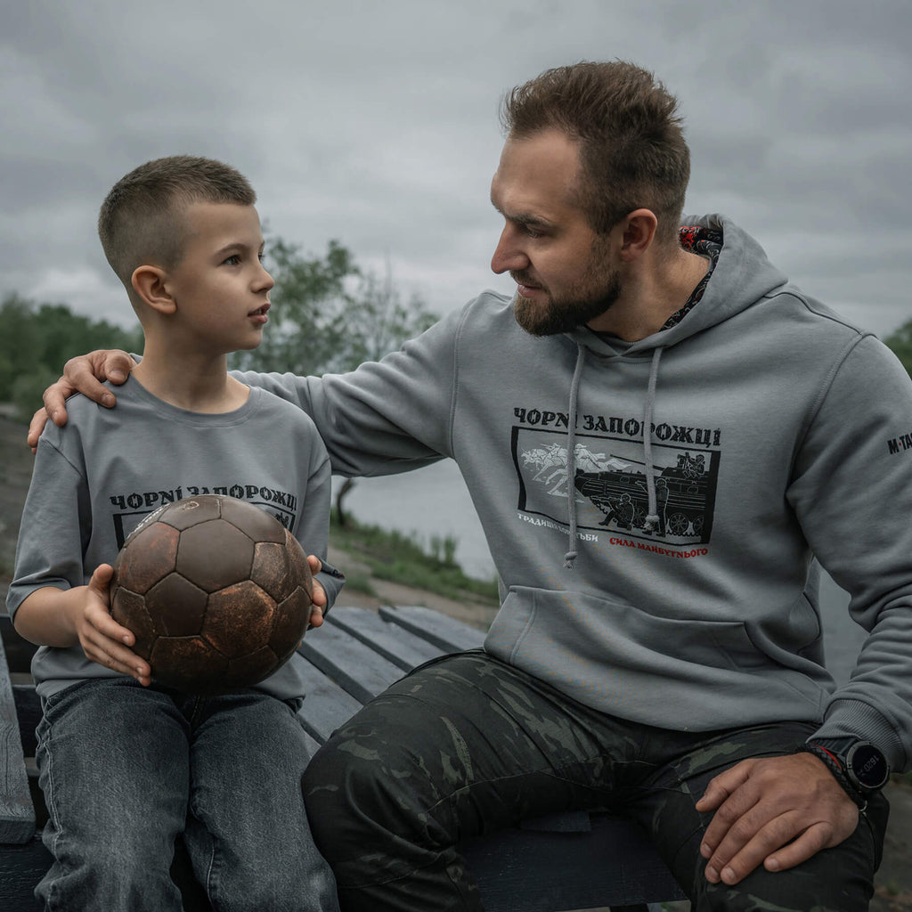 M-Tac кофта Hoodie Чорні Запорожці Cotton Hard Light Grey