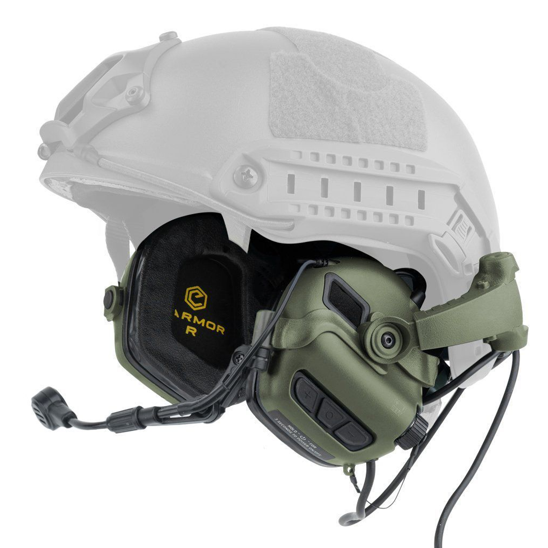 Активні захисні навушники Earmor M32X PLUS (FG) Olive з гарнітурою та кріпленням на шолом