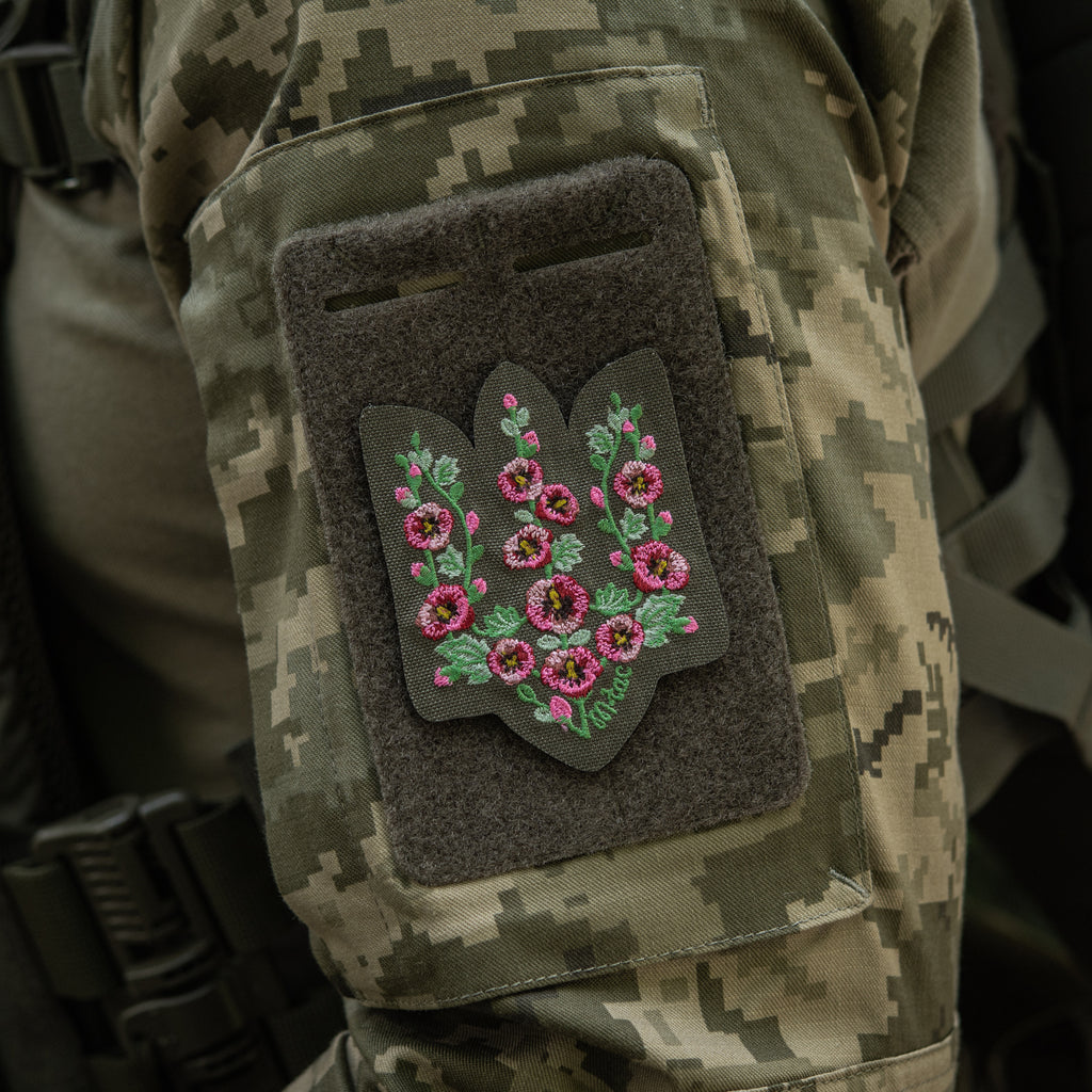 M-Tac нашивка Тризуб рожеві Мальви (вишивка) Ranger Green