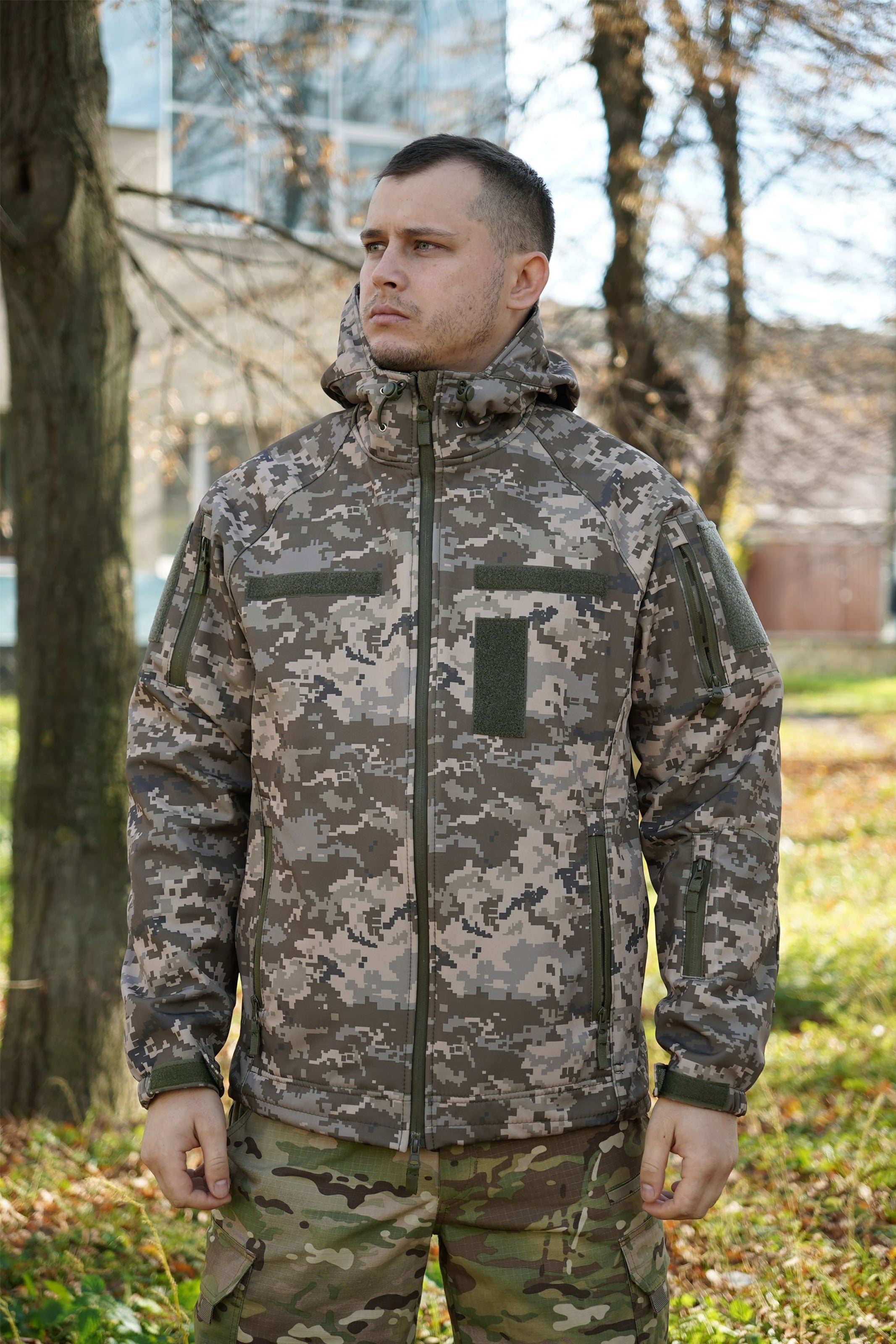 Куртка Windproof Softshell вітрозахисна (піксель), водостійка, фліс 320 г/м²