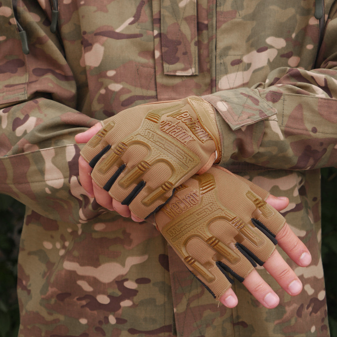 Безпалі Рукавиці койот з гумовим демпфером Mechanix