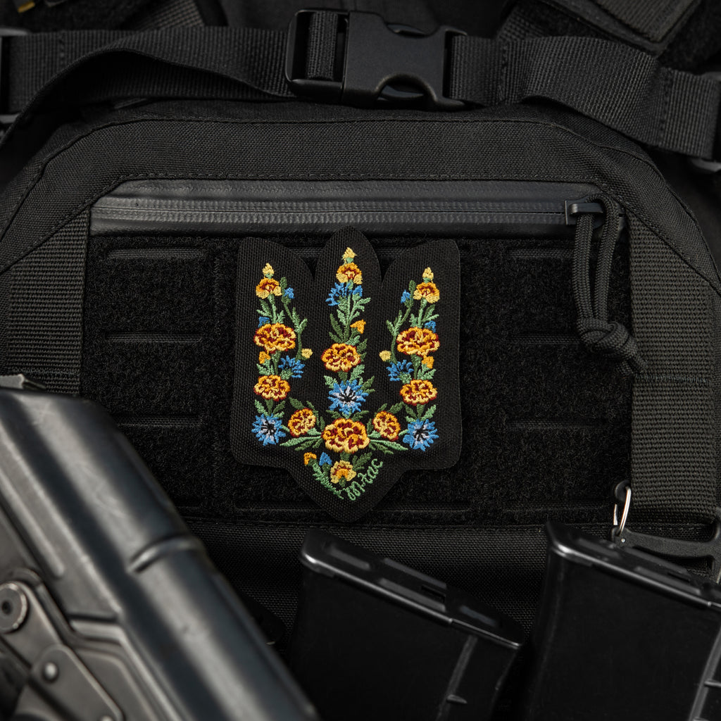 M-Tac нашивка Тризуб Чорнобривці (вишивка) Black
