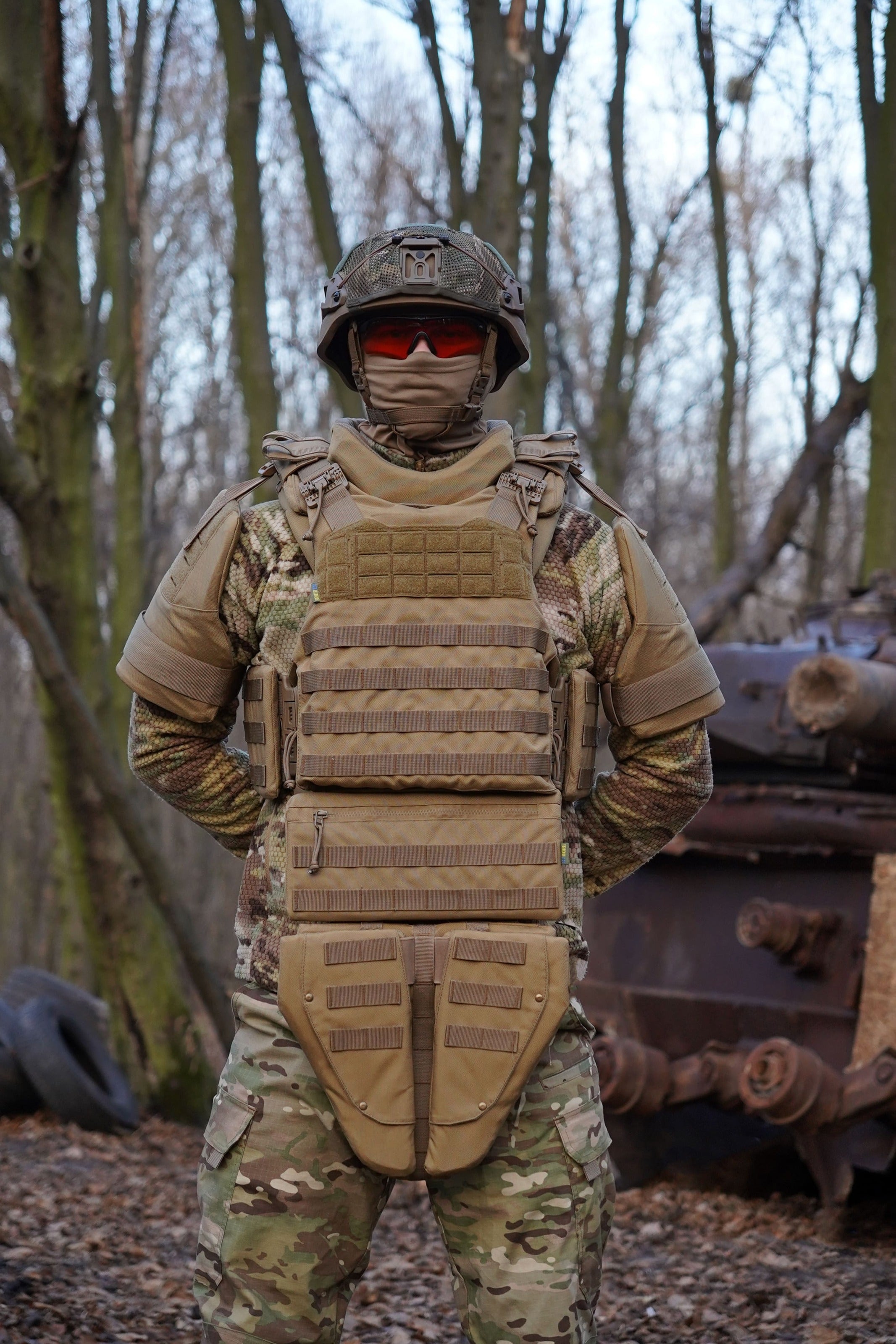 Захист паху (напашник) потрійний Kiborg з балістичним пакетом 1 клас захисту Militex Coyote