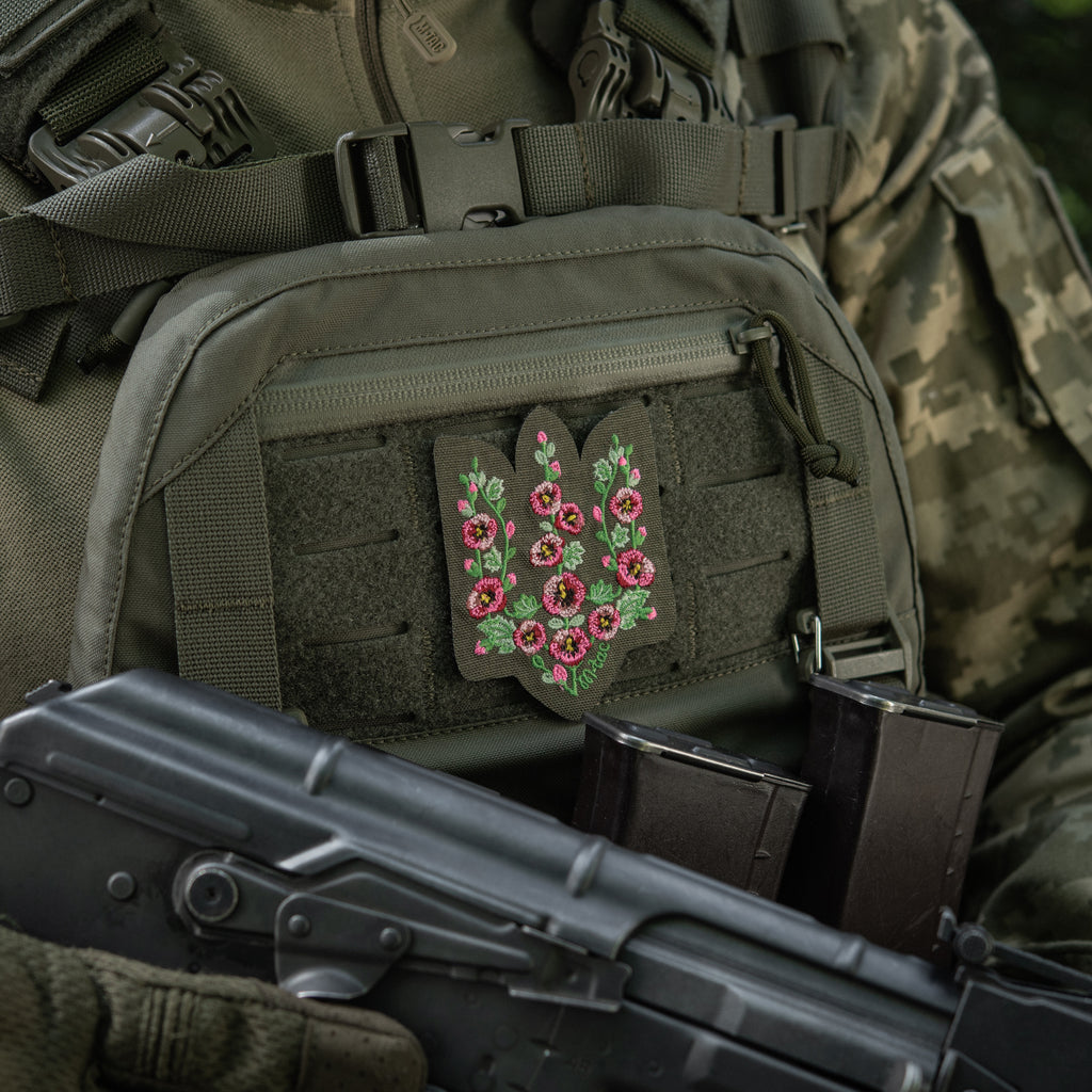 M-Tac нашивка Тризуб рожеві Мальви (вишивка) Ranger Green